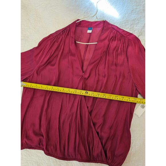 NWT Wrap‑Front Satin Long‑Sleeve Blouse Burgundy Surplice Top Women’s L Old Navy - Picture 7 of 10